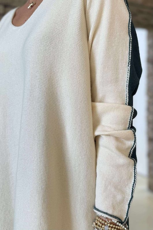 Made in Italy Juno Two Tone Knit Cream & Deep Lagoon